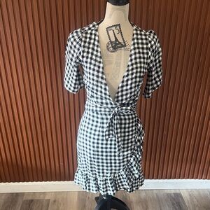 NWT Black and White Gingham Wrap Dress